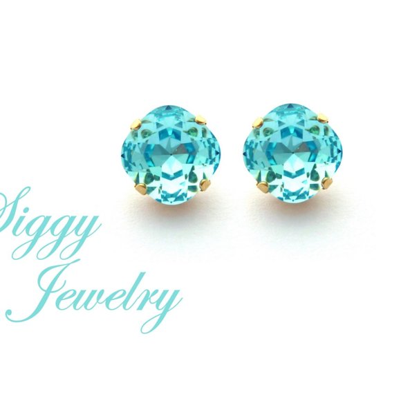 Aqua Bohemica Crystal Cushion Cut Stud Earrings - Picture 1 of 7